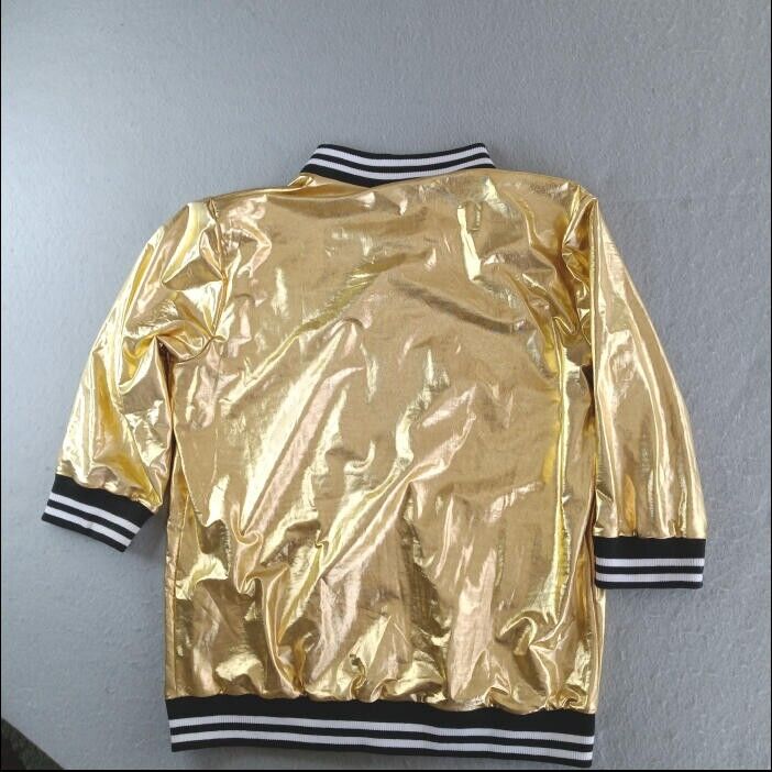 Vintage Weissman Bomber Jacket Gold Metallic 3/4 Sleeve Full Zip Size L